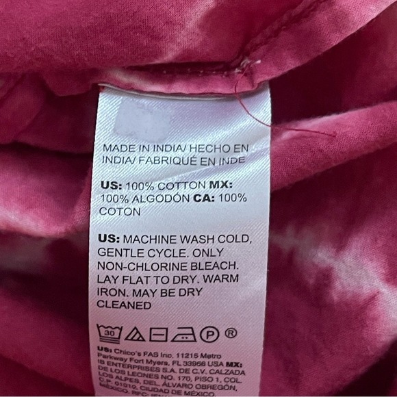 Chicos Size 3 Pink‎ Tie Dye Pleated Tunic Top Blouse Shirt - Picture 5 of 5